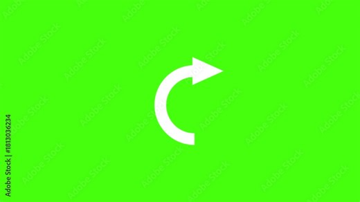 White curved arrow icon indicating refresh or reload action on a bright green screen background I Rotation Shape animation