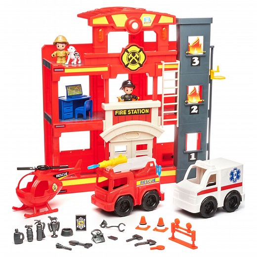 Kid Connection Fire Station Emergency Vehicle Playset with Light & Sound. 31 Pieces, Toddler Toys, Age 3+ - Walmart.com