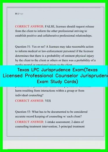 Texas LPC Jurisprudence ExamTexas Licensed Professional Counselor Jurisprudence Exam Study Cards vid