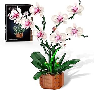 Orchid Flower Building Blocks Set, Fake Indoor Flowers Building Set for Home, Kitchen, Desk Decoration, for Adults Ages 18+