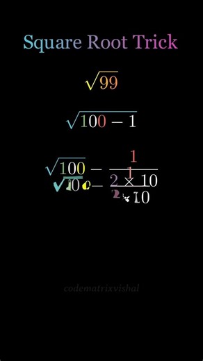 Square Root Trick 🔥 Fast Approximation Method for √99 | Mental Math #codematrixvishal