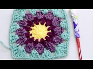 How to Crochet Sunburst Granny Square for beginners!