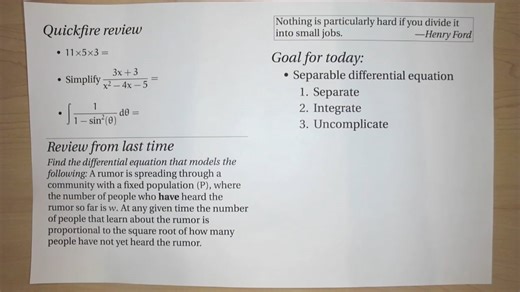 Separable differential equations (Diff. Eq.; Lecture 1-4; Spring 2026)