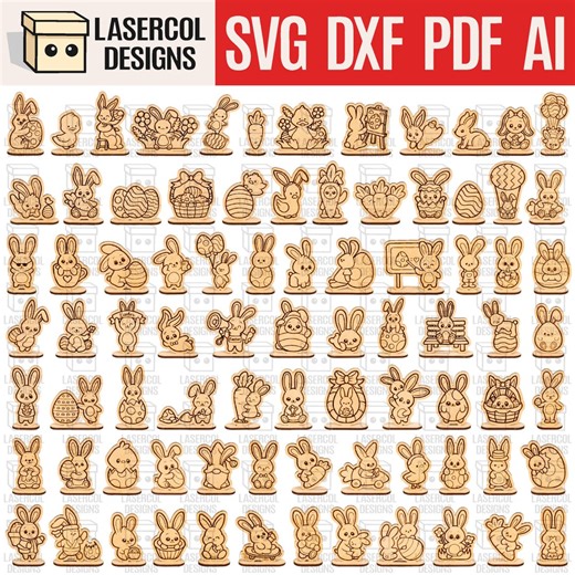 Easter Cutouts With Base Mega Bundle( 80) - Laser Cut Files - SVG DXF PDF - Glowforge - Etsy