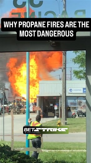 BoomBlastExplosion on Instagram: "Watch the worker’s reaction—that’s someone who knows how unpredictable a BLEVE (Boiling Liquid Expanding Vapor Explosion) can be. When propane tanks are exposed to extreme heat, they turn into unguided rockets. The thick black smoke comes from hydrocarbons burning at high temperatures, making these fires extremely difficult to contain, especially in urban environments like Toronto. We track raw industrial incidents and explain the science behind why they happen.
