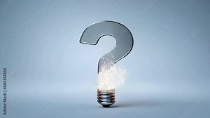 The question mark turns into an electric lamp. Concept: questions and ideas, innovation and search for solutions, riddles of knowledge and intelligence.