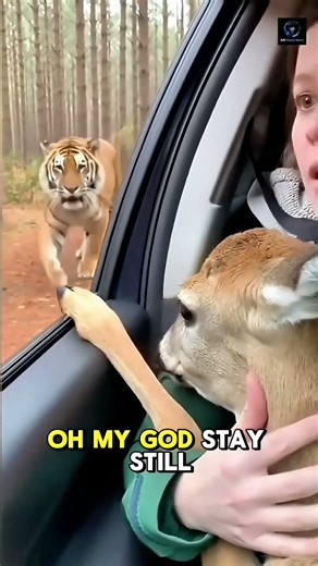 A deer jumped inside a car out of fear of a tiger! A terrifying tiger attack! 😱