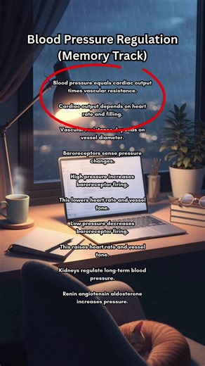 Blood pressure regulation is hard because it lives between systems, not inside one slide. Rhythm connects heart output, vessel tone, reflexes, and kidneys into a single pattern so regulation feels organized instead of scattered when you’re studying under pressure. This is how cardiovascular physiology actually comes together. #AnatomyAndPhysiology #MedSchoolLife #NursingSchool #CardiovascularPhysiology