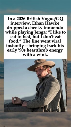 Ethan Hawke's Viral Jenga Line: I Like to Eat in Bed, But I Don't Eat Food #EthanHawke #ViralMoment