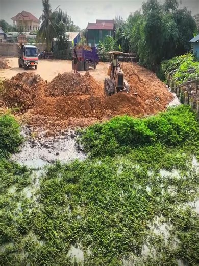 Bulldozer & Dump Truck Team Up to Erase Pond | Soil Filling Project! | Bulldozer Cambodia