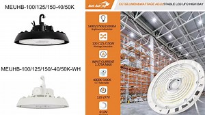 RUN BISON 10.4 in. Integrated UFO LED High Bay Light Fixture Garage Light, 4000K/5000K, 21000Lumens 0-10V Dimming(8-Pack) MEUHB-100/125/150-40/50K 8PK