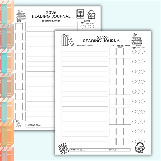 Printable Reading Journal, Book Log and Reading Goal Tracker - Etsy