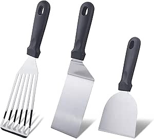 3pcs Stainless Steel Spatula Set Metal Fish Spatulas for Cast Iron Skillet Cooking Cooking BBQ Pancake, Fish, Smash Burger and Egg Kitchen Spatulas ​with Handle