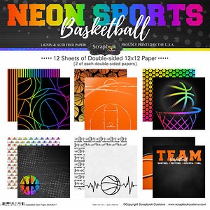 Scrapbook Customs Neon Sports Basketball 12x12 Paper Pack