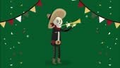 mexican mariachi skeleton playing trumpet , FullHD video animated