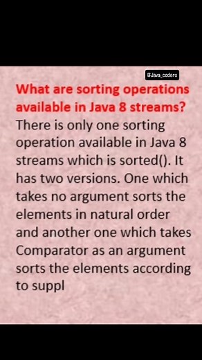 What are sorting operations available in java 8 streams? #javainterviewquestions #java8 #javacoders | ShindeTechnology