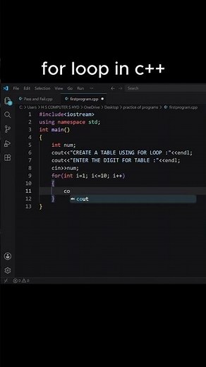 Create a Table Using For Loop in C++ | C++ Programming #shorts