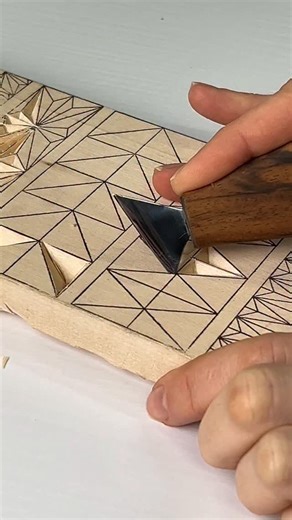 STRYI Carving tools - Craft chisels Hand Woodworking Hobby tools on Instagram: "Tired of wonky triangles? I found the secret! 🤫 This unique Triangle Carving Knife makes short work of geometric patterns. The edge profile is designed to guide your cuts for speed and accuracy. It’s the easiest technique you’ll ever learn. Double-tap if you love seeing sharp tools in action! 👇 #carvingtools #diywoodwork #trianglecarving #woodart #toolreview #easycarving #newtechnique #stryiknives #geometricpattern