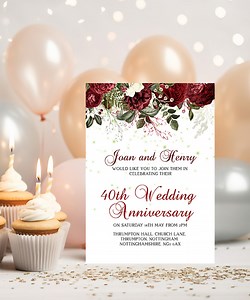 40th Ruby Wedding Anniversary Invitation, Editable Template Printable Anniversary Party Invite, 0054 Digital Download - Etsy
