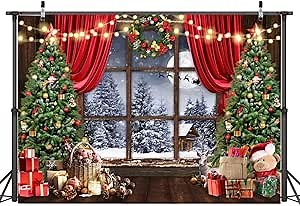 AIIKES 7x5ft Christmas Backdrop Winter Christmas Backdrop for Photography Merry Xmas Tree Window Retro Wood Backdrops 12-636