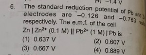 The standard reduction potential of Pb and electrodes are - 0.1... | Filo