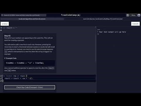 FreeCodeCamp - JavaScript Data Structures and Algorithms - Step 43 of 118 - Pyramid Generator