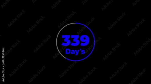 Annual Progress Circle - 1 to 365 Day Count Animation. Three hundred sixty five running numbers counting days, 0 to 365 day counting, zero to 365 day on with alpha transparent background.