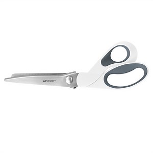 Westcott 9.5" Pinking Shears for Fabric and Sewing, Stainless Steel Scissors, Adult, High School, Bent, White, 1-Count