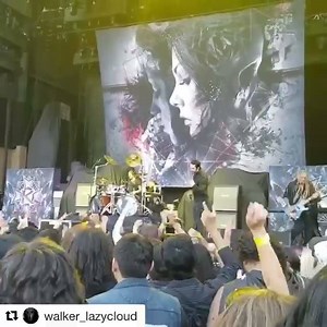From the front with KAMELOT !! Lauren Hart Singing with the amazing Kobra Paige from KOBRA AND THE LOTUS ! Sharing the stage with IronMaiden Ghost and Exodus! What an amazing experience and honor. #oncehuman Alex Landenburg Official on drums!!! | Once Human