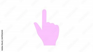 Animated pink symbol of hand with forefinger. Index finger points. Looped video. Vector flat illustration isolated on white background.