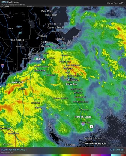 2.5K views · 63 reactions | 11AM Radar Update | Showers & isolated embedded lightning storms continue late this morning, but starting to see clearing behind the line across the north. Still can't rule out a few strong to severe storms through the afternoon along the line, especially across the south | US National Weather Service Melbourne Florida | Facebook