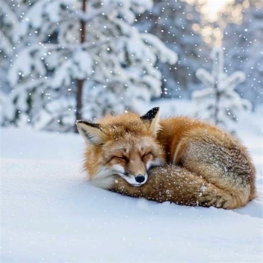 🦊 Cozy Winter Nap: Adorable Fox Sleeping in the Snow(with background music) #relax