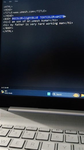 HTML code kaise likhen||background colour kaise change Karen||viral #short#hplaptop