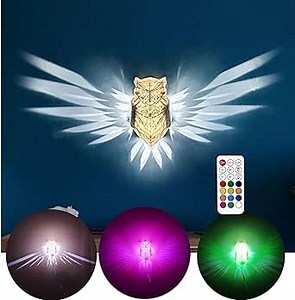 3D Animals LED Wall Light, RGB Remote Control Magical Owl Lamp, 3D Illusion Night Light with Hologram Effect, Creative Eagle and Owl Lamp, for Stairway, Hallway, Kitchen (Multicolor)