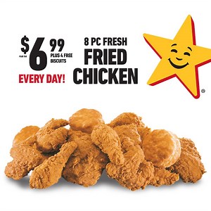 Get 8PC Fresh Fried Chicken plus 4 FREE Made From Scratch™ Biscuits for only $6.99 plus tax EVERY DAY! Includes white and dark meat. All-white meat extra. | Hardee's