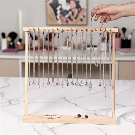 Wooden Necklace Display Stand – Jewelry Organizer for Earrings & Bracelets, Minimalist Wood Jewelry Holder for Vanity - Etsy