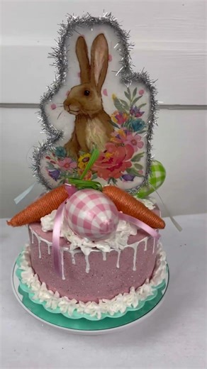 Easter Bunny Fake Cake #rachelsuniquecrafts #easterbunny #fakebake #easterdecor #easter