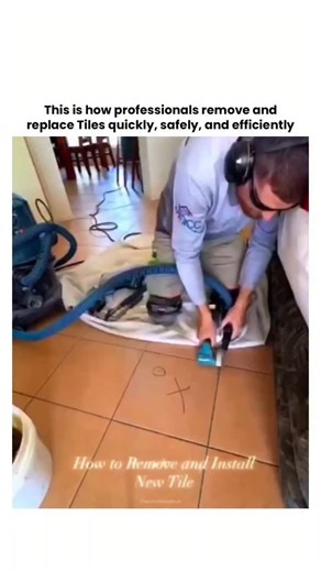 Theviralblendhub on Instagram: "This video shows a smart and efficient method used by professionals to remove floor tiles without creating unnecessary damage. Instead of breaking tiles forcefully with a hammer, a specialized cutting tool is used to slice through the grout lines cleanly. This helps separate the tile from the surrounding area while keeping nearby tiles safe. Once the grout is cut, the tile can be lifted or removed with much less effort. The vacuum attached to the machine also redu