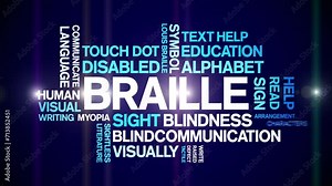 Braille animated word cloud;text design animation tag kinetic typography seamless loop.