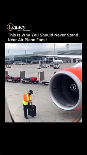 Legacy | Business | Tech on Instagram: "Standing near airplane fans is extremely dangerous because of the invisible forces they create. Jet and turbofan engines pull in massive volumes of air with incredible suction, strong enough to drag people, tools, or loose clothing straight toward the blades within seconds. Even before the blades are visible, the airflow can knock a person off balance, while the exhaust behind the engine releases powerful thrust capable of causing serious injury. This is w