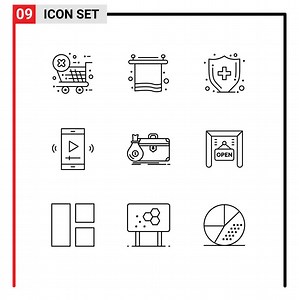 Download 9 Thematic Vector Outlines and Editable Symbols of case briefcase medical care video player app multimedia Editable Vector Design Elements for free