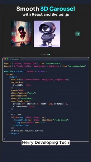 🌟 Smooth 3D Carousel with React & Swiper.js 🚀||#shorts #shortvideo #website #python #coding #react