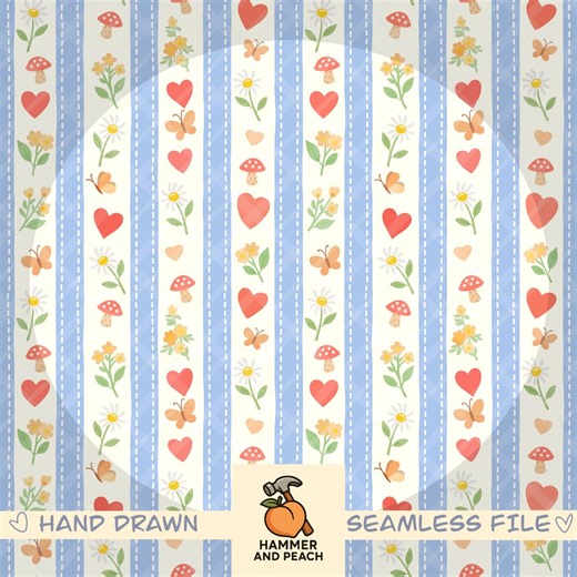 Floral Heart Seamless Pattern – Vintage Blue Line Design (digital Download) - Etsy