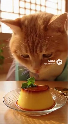 Ai Cat eating pudding🐱🍮