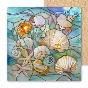 Coastal Ceramic Tile Art: Seashell & Starfish Stained Glass Style Ocean Wall Decor Beach House Wall Art - Etsy