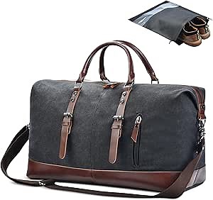 Dimayar Duffle Bag for Men,Travel Duffel Bags,45L Canvas Duffel Bag Weekender Travel Bag Men with Shoes Bag Black