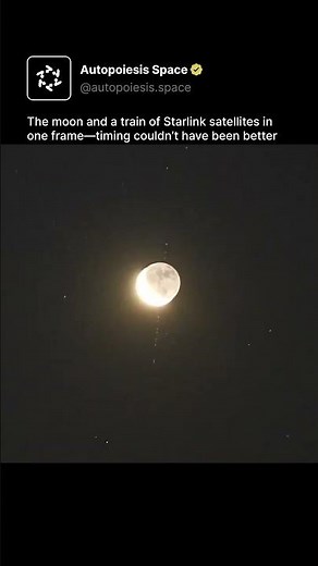 The moon and a train of Starlink satellites in one frame—timing couldn’t have been better