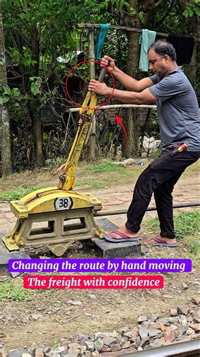 Changing the route by hand moving The freight with confidence #train #automobile #indianrailways