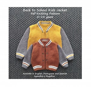 Back to School Kids Jacket Knitting Pattern | Varsity Jacket | PDF Knitting Pattern | 0-14 Years (english, Portuguese and Spanish) - Etsy