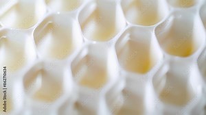 Geometrical Honeycomb The geometric precision of a 3D printed lattice is highlighted in this closeup with its honeycomb structure displaying a series of evenly spaced hexagons.